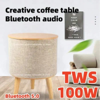 100W Column Bluetooth Speaker Phone Wireless Charging Audio Wooden Subwoofer Home Sofa Coffee Table Bedside Table Music Boom Box