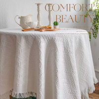熱賣預購－時尚餐桌巾6 法式白色蕾絲針織茶几餐桌布 (130*180cm)