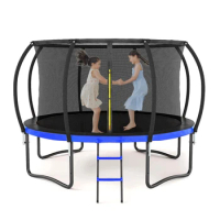 14FT Outdoor Big Trampoline With Inner Safety Enclosure Net, Ladder, PVC Spring Cover Padding, For Kids, Black&amp;Blue Color