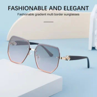 New Fashion Brand Large-frame Sunglasses Women&amp;AMP S Personality Rimless Cut Female Design Glasses UV400