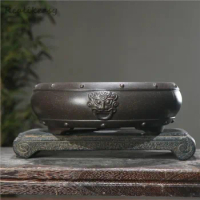 Purple Sand Flower Pot Round Animal Face Bonsai Pot Ceramic Bonsai Pot Chinese Style Home Desktop Succulent Flower Pot 1PCSLE737