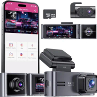 4K 3 Channel Dash Cam - Sarmert 2024 Upgraded 5G WiFi &amp; GPS Dash Cam Front and Rear Inside 4K+1080P+1080P, Free 64GB