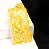 Pure 18K 999 Gold Hollow Square Horse Pendant Lucky Necklaces for Men Father Wedding Christmas Gifts Jewelry Box Chain Not Fade