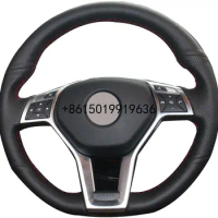 DIY Black Leather Steering Wheel Cover For Benz C350 C250 C300 CLA250 CLS550 E250 E350 E400 E550 GLA45 AMG SLK250 SLK300 SLK350