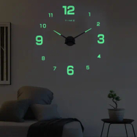 Luminous Wall Clocks Large Clock watch Horloge 27/37/47inch 3D DIY Acrylic Mirror Stickers Quartz Klock Modern mute Home Deco