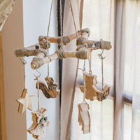 掬涵 白樺木裝飾掛鉤 木質墻面壁飾門口創意垂吊 衣掛衣架風鈴