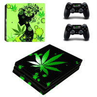 Green Leaf Weed PS4 Pro Skin Sticker Decal For PlayStation 4 PS4 Pro Console &amp; Controller Skins Vinyl