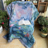 Monet Water Lilies Oil Painting Wind and Sand Hair Towel Tapestry Bedhead Cloth Small Blanket Full C
