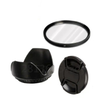 3in 1set UV Filter + Lens Hood + Lens Cap Lens 15-45mm 55-200mm for Canon EOS M3 M5 M6 M10 M100 Digital Camera