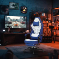 Gaming Chair,Big and Tall Gaming Chair with Footrest,Ergonomic Computer Chair,Fabric Office Chair with Lumbar Support