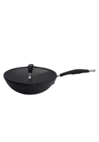 Amercook Amercook 28cm Die Cast Induction Nonstick Rock Stone Wok Pan with Lid / Michelin Chef Signature Collection / Perfect Granite Non-Stick Coating / Chef Wok with Lid / Easy Grip Glass Lid / Heat Resistant Handle