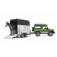 Bruder Toys Land Rover Defender Station Wagon with Horse Trailer and 1 Horse Mainan Anak - mainan mo