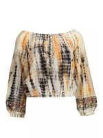Womens Bohemian TieDye Blouse Long Sleeve in Ivory