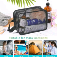 Tas Mandi Jaring, Tas Mandi Jaring Hitam Portabel Tas Caddy Mandi Asrama Organizer Perlengkapan Mand