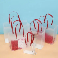 100Pcs/Lot PP plastic Bag With Red handle PVC Transparent frosted Gift Bag For Party Wedding Christmas Wholesale