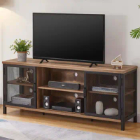FATORRI Industrial Entertainment Center for TVs up to 65 Inch, Rustic Wood TV Stand, Large TV Console and TV Cabinet