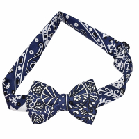 HERMES 經典Bow tie繽紛花紋造型蝴蝶結領結(深藍)