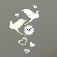 MEAY 3D Pigeon Acrylic Wall Mirror sticker,DIY Wall Clock Mirror Sticker For Home Interior House Decoration