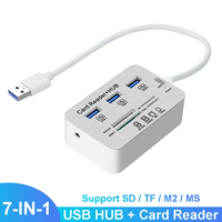 7-IN-1 USB HUB USB 2.0 HUB Card Reader USB Splitter USB Adapter Support MS SD M2 TF Card Reader for Laptop Computer Keyboard