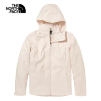 【The North Face】北面女款米白色防水透氣連帽三合一外套｜5AZWP4K