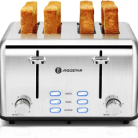 Toaster 4 Slice 1.6" Wide Slot Stainless Steel Toasters with Bagel, Reheat, Cancel, Defrost Function, 6 Shade Settings