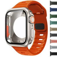 Case+Strap For Apple Watch Band 45mm 44mm 41mm 40 38 42mm Silicone Bracelet For iWatch Serie 3 4 5 6 SE 7 8 9 Change Ultra Case