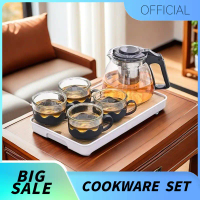 Teko Teapot Set 5pcs Teapot kaca dengan 4pcs Gelas Praktis 700ml Volume Besar Hadiah Pernikahan