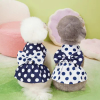 Summer thin pet clothes with big polka dots, cute casual dog clothes, cool and breathable dog skirt, teddy bear, and pommy