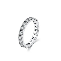 Luxury 925 Sterling Silver Classic Stackable Finger Ring for Women Sparkling Clear Cubic Zirconia Ring Wedding Statement Jewelry