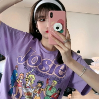 港風chic少女感短袖t恤女夏裝2020新款韓版寬松紫色上衣ins體恤潮