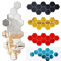 12Pcs/Set Hexagon Mirror Sticker DIY Self-adhesive Mosaic Tiles Bathroom Decorative Mirror Stickers Decor Bathroom Home Decor