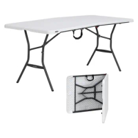 Lifetime 6 Foot Fold-in-Half Rectangle Table, Indoor/Outdoor Light Commercial Grade, White Granite (280857)