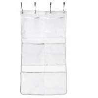 6 Pocket Bathroom Shower Hanging Mesh Organizer Bath Organizer Bag Curtain Rod Liner Hooks Curtain Shower Bags