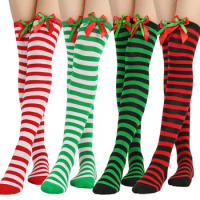 Women Thigh High Over The Knee Socks For Ladies Christmas Striped Hosiery Long Cotton Stockings Knitted Warm Socks New Year Gift