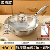 食品級316不銹鋼炒鑊特厚家用不粘鑊電磁爐燃氣灶專用平底炒餸鑊 平底鍋 煎鍋 炒鍋 不粘鍋 不黏鍋 易潔鍋 電磁爐適用鍋 家用廚房 36cm