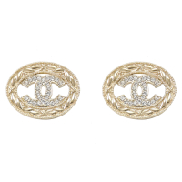 CHANEL 復古宮廷風CC LOGO水鑽鑲嵌典雅造型貼耳針式耳環(金)