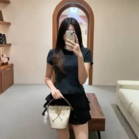 Tas TORY BURCH EMBOSSED TAUPE BROWN LEATHER MINI BUCKET BAG WITH LS 100% ORIGINAL 13X10X17CM