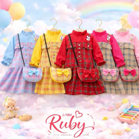 Little Ruby Setelan Anak Perempuan Motif Kotak Kotak dengan Tas Lucu