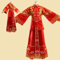 Long Fei Feng Wu Republican Period Qing Dynasty Princess Bride Costume Hanfu Traditional Chinese Wedding Costume Xiu He Fu
