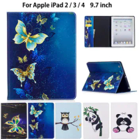 Fashion Panda Owl Pattern Case For Apple ipad 2 3 4 Smart Case Cover For iPad4 iPad 3 iPad2 Funda Tablet PU Leather Stand Shell