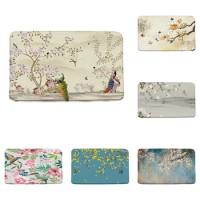 Natural Scenery Bath Mat Peacock Cherry Branches Flowers Buds Birds Art Flannel Bathroom Decor Rug Carpet with Non Slip Backing