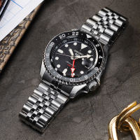 SEIKO精工 5 Sports系列 Lineup GMT兩地時間 機械腕錶-黑 母親節 禮物 推薦 4R34-00A0D/SSK001K1