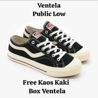 Promo Ventela Public Low Black Natural Sepatu Sekolah Pria Wanita Black White Clasik Authentic Termu