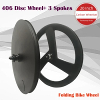 20 Inch Carbon Wheelset Folding Bike Wheel Front 3 Spokes Wheel and Rear Disk Wheel Foldable Bicycle Wheels 100/135mm