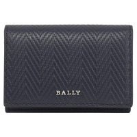 BALLY LALEES 金屬LOGO特殊編織紋牛皮卡片/名片夾(深藍)