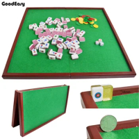 Portable Mini Folding Mahjong Poker Table Traditional Game Travel Wood&amp;Flannelette mahjong table with High Quality