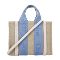 【Chloe’ 蔻依】Chloe Woody tote bag帆布迷你兩用包(小號/水藍)