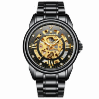 FNGEEN Luxury Stainless Steel Watch Men Hollow Automatic Mechanical Wristwatch Male Gold Crystal Waterproof Clock Mens Watches