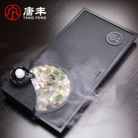 唐豐烏金石茶盤創意蓮花流水霧化家用簡約石材茶臺功夫茶石頭茶海