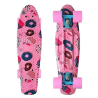 Pink Mini Penny Board Children Longboard Fish Board Cartoon Graphic Complete Skateboard Ready To Use Portable Scooter Toy 22"